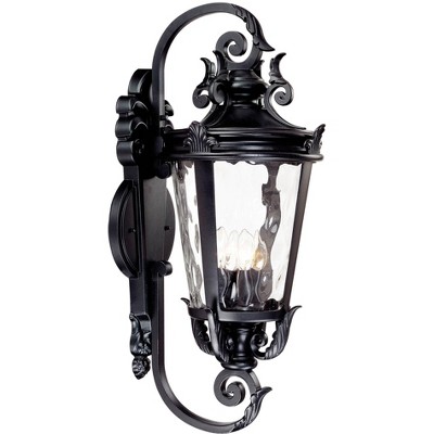 John Timberland Casa Marseille Vintage Rustic Outdoor Wall Light Fixture Textured Black Scroll 31" Clear Hammered Glass for Post Exterior Barn Deck