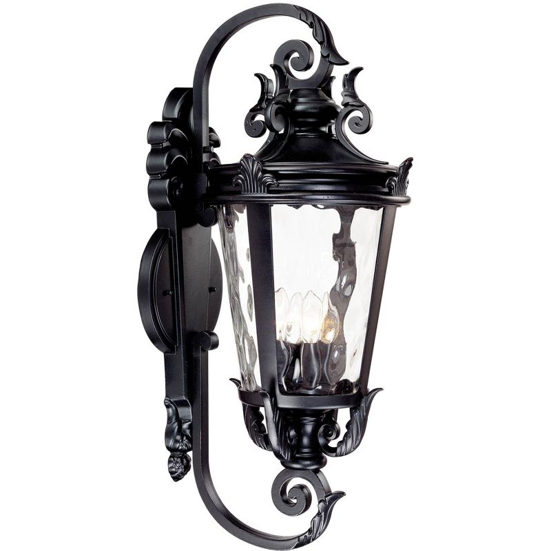 John Timberland Casa Marseille Vintage Rustic Outdoor Wall Light Fixture Textured Black Scroll 31" Clear Hammered Glass for Post Exterior Barn Deck, 1 of 8