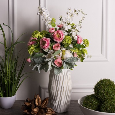 Elegant 13" White Frosted Glass Vase with Diamond Pattern