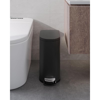 2.6 Gallon/10 L Slim Bathroom Trash Can with Lid, Step-on Garbage Can for Kitchen with Removable Inner Bucket, Rear Handle, Soft Close Lid