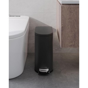 2.6 Gallon/10 L Slim Bathroom Trash Can with Lid, Step-on Garbage Can for Kitchen with Removable Inner Bucket, Rear Handle, Soft Close Lid - 1 of 4