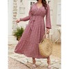 MISSKY Women Plus Size Maxi Long Sleeve V-Neck Wrap Casual Tie Waist Long Dress - 3 of 4