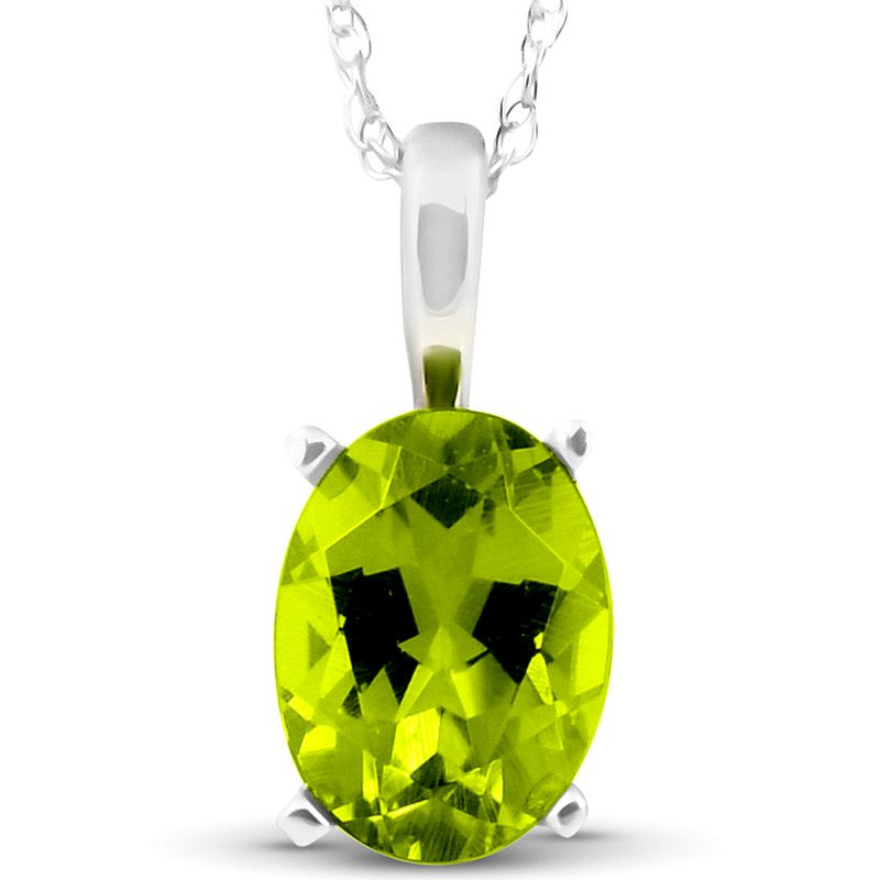 Pompeii3 2ct Oval Shape Peridot Solitaire Pendant 14K White Gold With 18" Chain, 1 of 4