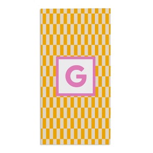 Personalization Mall Bright Check 30x60 Beach Towel, Yellow/Pink - 1 of 2
