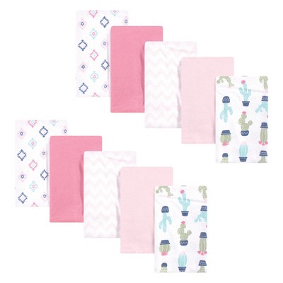 Hudson Baby Infant Girl Cotton Flannel Burp Cloths, Pink Cactus, One Size