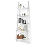 Costway Versatile White 5-Tier Bookshelf Leaning Wall Shelf Ladder  Bookcase Storage Display Furni