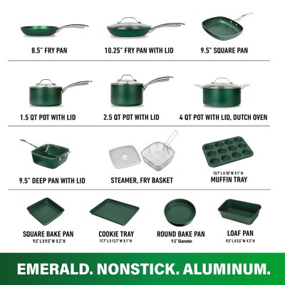 Emerald Green Nonstick Aluminum 20-Piece Cookware and Bakeware Set