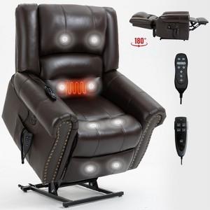 Black Genuine Leather Power Lift Recliner Chair Heat Massage Dual Motor Infinite Position Up to 350 LBS - 1 of 4