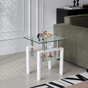 Spassway 20"H*18"W White Square Glass End Tables with Metal Frame 2-Tier Side Tables Sofa Table Coffee Table with Open Storage Shelve for Living Room - 1 of 4