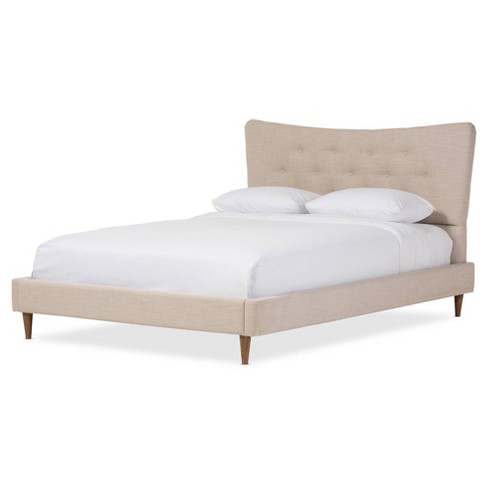 King Hannah Mid century Modern Linen Platform Bed Beige Baxton