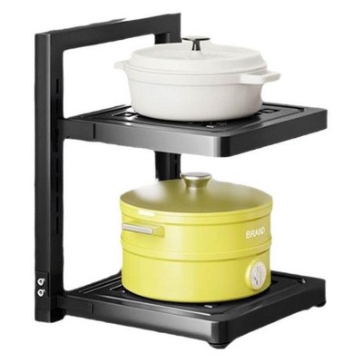 Hachikiko 2-Tier Heavy Duty Adjustable Pots and Pans Storage Rack - Kitchen Cabinet Organizer for Cookware, Lids, Bowls Under Sink or Countertop