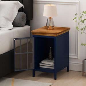 INFURNIC Nightstands Modern Nightstand with Storage Cabinet and Solid Wood Top for Bedroom Living Room, Blue, 12.2"*15.75"*20.08" - 1 of 4