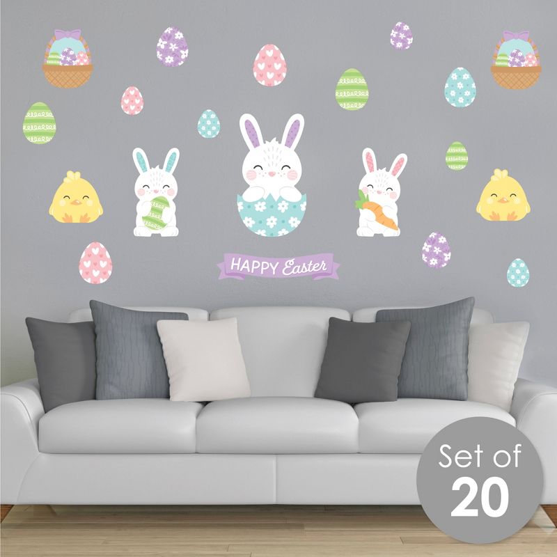 Big Dot of Happiness Spring Easter Bunny - Peel and Stick Nursery and Home Decor Vinyl Wall Art Stickers - Wall Decals - Set of 20, 3 of 10