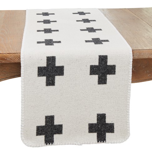 Saro Lifestyle Geometric Reversible Plus Sign Table Runner, 16"x72", Black - image 1 of 3