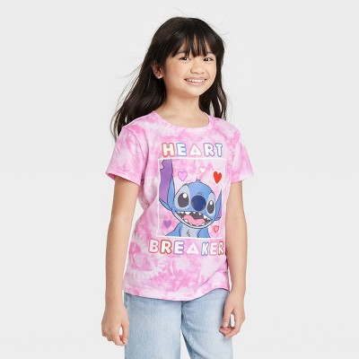 Girls' Disney Lilo & Stitch Heartbreaker Valentine's Day Short Sleeve Graphic T-Shirt - Pink