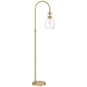 Possini Euro Design Vaile Modern 66" Tall Chairside Arc Floor Lamp Warm Gold Metal Clear Seeded Glass Shade for Living Room Reading Home - 1 of 4