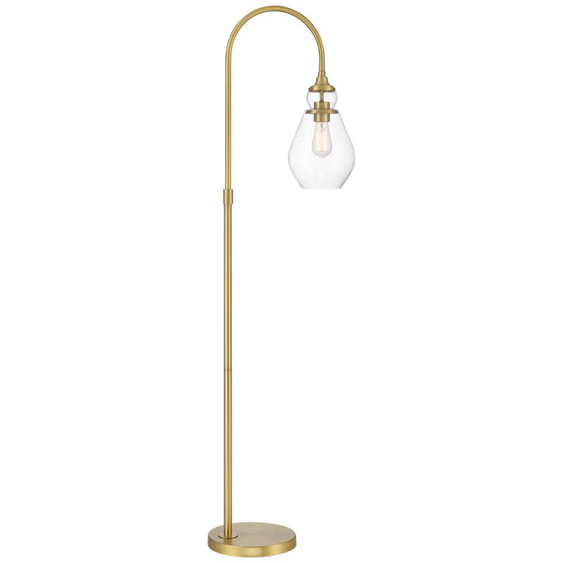 Possini Euro Design Vaile Modern 66" Tall Chairside Arc Floor Lamp Warm Gold Metal Clear Seeded Glass Shade for Living Room Reading Home, 1 of 8