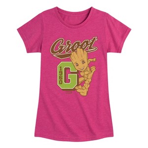 Girls' - Marvel - Guardians of the Galaxy Groot Collegiate Fitted Short Sleeve Graphic T-Shirt - 1 of 4