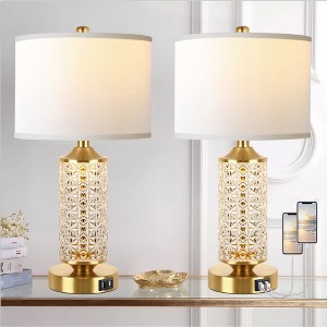 ROTTOGOON Set of 2 Table Lamps with USB Ports, Modern Bedside Lamp with LED Night Light for Bedroom, Nightstand Lamps for Living Room Office - 1 of 4