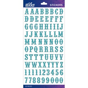 Sticko Alphabet Stickers - Carnival Small, Teal Glitter, 83pcs - 1 of 1
