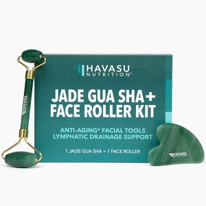 Gua Sha & Face Roller Set, Facial Tools for Lymphatic Drainage, Puffiness, Wrinkles & Skin Firming, Jade Roller for Glowing Skin, Havasu Nutrition - 1 of 4