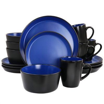 Gibson Home Laramie Blue Stoneware 16 Piece Dinnerware Set in Blue and Black