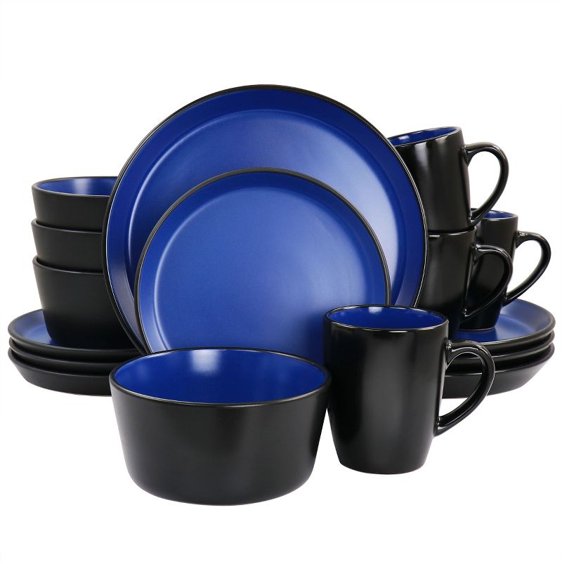 Gibson Home Laramie Blue Stoneware 16 Piece Dinnerware Set in Blue and Black, 1 of 8
