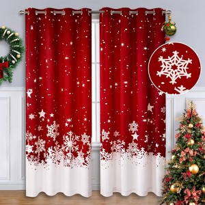GustoWave Christmas Curtains 2 Panels Set for Living Room, Red Velvet Room Darkening Curtains, Floral Snowflake Decoration Curtains - 1 of 4