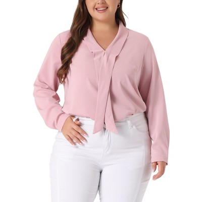 Agnes Orinda Women's Plus Size Long Sleeve Elegant Tie Chiffon Formal  Office Blouses Pink 4x : Target