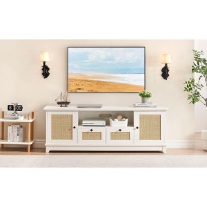 Rattan Tv Stand for Tvs up to 70'', Modern Media Console Table with 2 Cabinets and 2 Drawers, Shelves Adjustable Entertainment Center with Open - 1 of 4