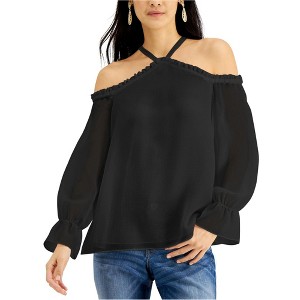 I.N.C International Concepts Womens Ruffled Cold Shoulder Blouse, Black, X-Small - 1 of 1