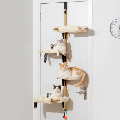 Mewoofun Pet Toy 4 Levels Over Door Cat Climbing Shelves and Cat Tree, Stable with Cat Stairs and Hammock for Kittens, Brown, 26.8"*13.8"*65"