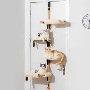 Mewoofun Pet Toy 4 Levels Over Door Cat Climbing Shelves and Cat Tree, Stable with Cat Stairs and Hammock for Kittens, Brown, 26.8"*13.8"*65" - 1 of 4