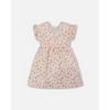 Deux par Deux Girl Printed Seersucker Dress with Frill Pink Flowers on Cream Background - 3 of 4