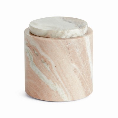 Plum & Post Jaqueline Round Lidded Box Short - Brown/White Marble Accent