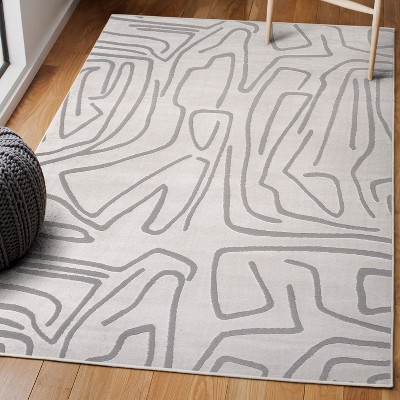 White and Light Gray Abstract High-Low 8' x 10' Area Rug