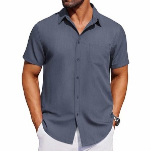 COOFANDY Men's Short Sleeve Button Down Shirt Casual Untucked Dress Shirt Stretch Denim Shirt - 1 of 4