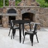 Emma and Oliver Commercial 30" Round Black Metal Indoor-Outdoor Table Set with 2 Arm Chairs - 2 of 4