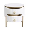 19.6'' Easy Assembly Round End Table with Storage Drawers, Fluted Nightstand,White - 2 of 4