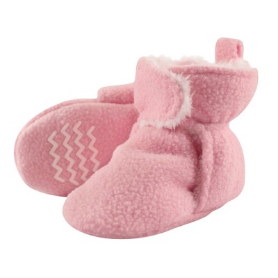 Hudson Baby Infant and Toddler Girl Cozy Fleece and Faux Shearling Booties, Light Pink, 6-12 Months