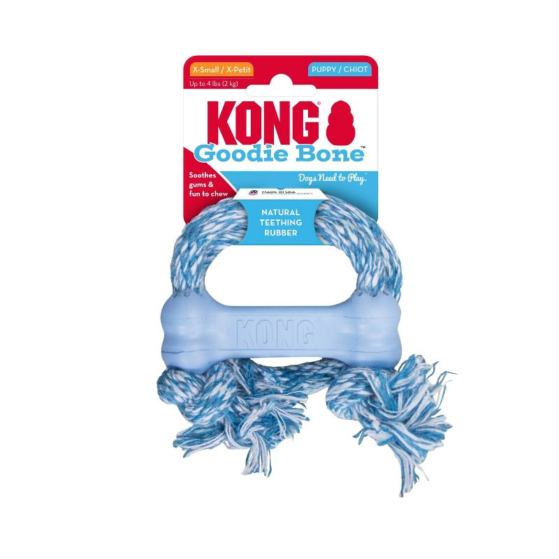 KONG Goodie Bone with Rope Puppy Toy - Blue - XS, 4 of 5