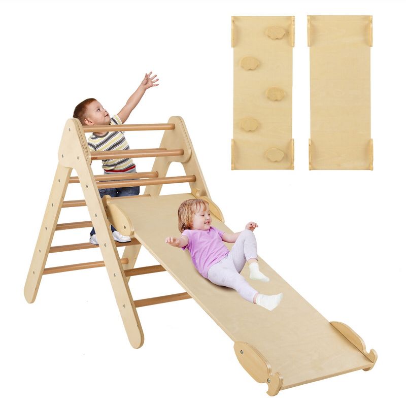 Costway 3-in-1 Wooden Climbing Triangle Set Triangle Climber w/ Ramp, 2 of 11