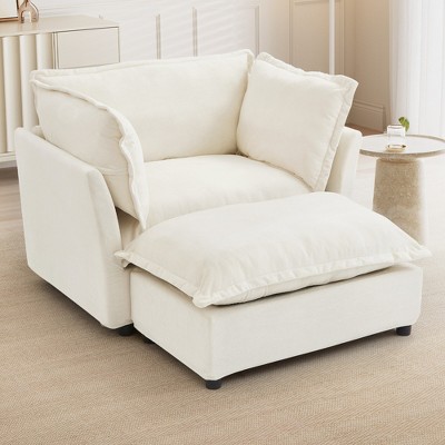 Lycvki 47" Modern Armchair Sofa Chair with Movable Ottoman and Soft Pillows