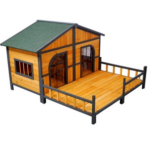 ORRD Double XL Dog House Outdoor, Wooden Weatherproof Dog Kennel with Porch & Elevated Floor for Small Medium Breed Dogs - 1 of 4