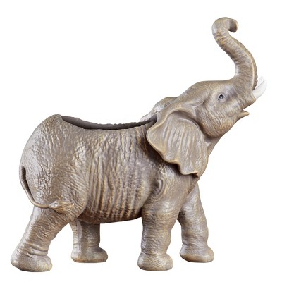 Collections Etc Hand-Painted Detailed Elephant Planter Gray