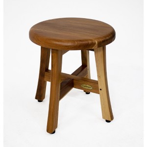 EcoDecors® Shoji® 13.5” Teak Wood Round Compact Shaving Shower Foot Stool - 1 of 4