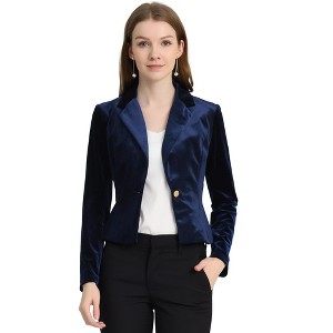 INSPIRE CHIC Women's 1 Button Lapel Collar Business Office Crop Suit Velvet Blazer - 1 of 4