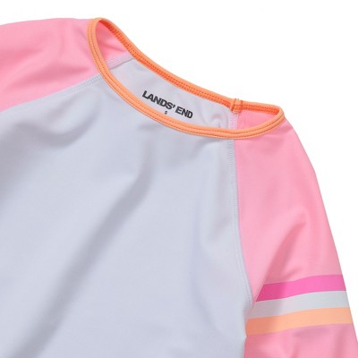 Lands' End Kids Chlorine Resistant Long Sleeve Rash Guard Kidshort 3 Piece Swimsuit Set - X-Large - Pink Marble Floral — фото 2
