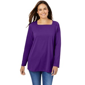 Woman Within Plus Size Perfect Long-Sleeve Square-Neck Tee - 1 of 4