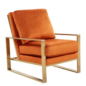 LeisureMod Jefferson Accent Arm Chair Upholstered in Velvet with Gold Brass Finish Frame - 1 of 4